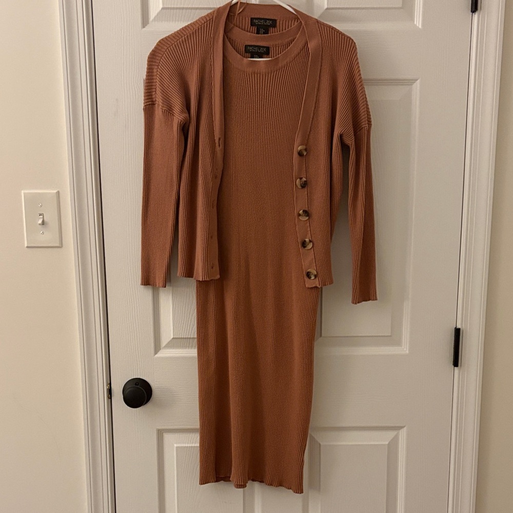 Rachel Zoe Ribbed Knit Dress with Buttoned Cardigan